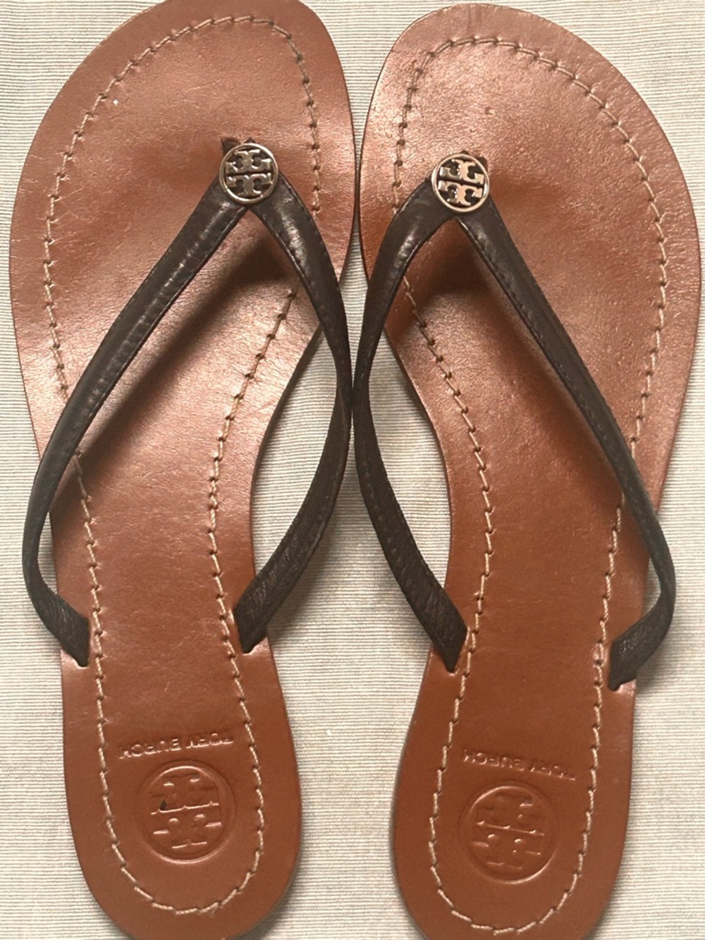 Tory Burch Black Leather Strap Thong Sandals